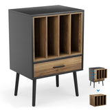Semiocthome Record Player Stand with Nesting Vinyl Storage Crate, Record Player Table with a Drawer and Solid Wood Legs, Side End Table for Turntables for Living Room Bedroom Semiocthome
