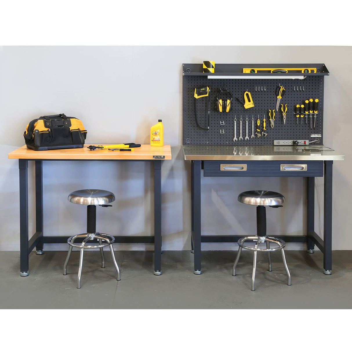 Seville Classics UltraHD Heavy Duty Commercial Lighted Workcenter w/Pegboard, 500 lbs. Weight Capacity for Garage, Warehouse, Workshop, Stainless Steel Top, Graphite, 48" W x 24" D x 65.5" H Seville Classics