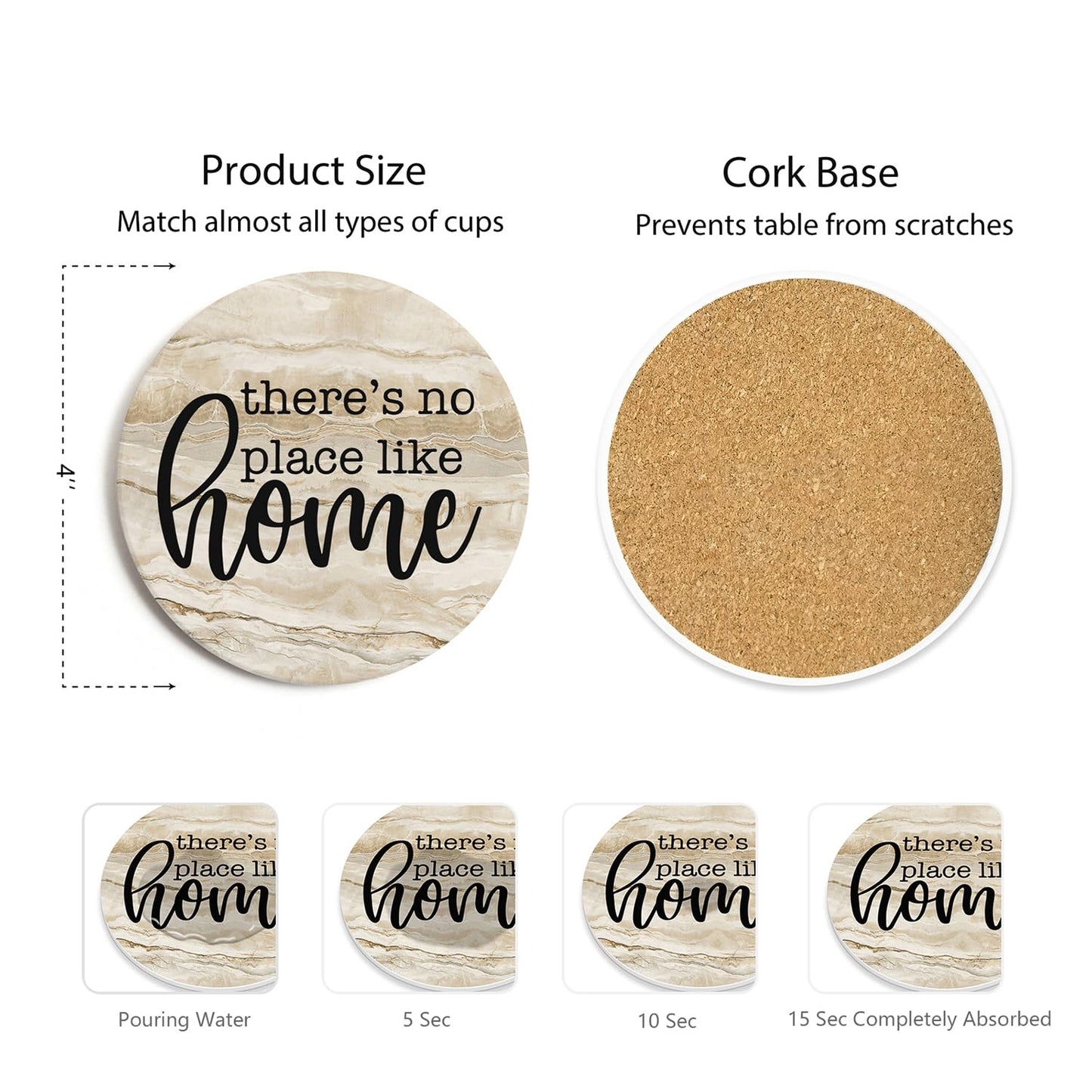 Hoomey Coasters for Drinks, Set of 6 Absorbent Drink Coasters with Holder, Rustic Ceramic Drink Coasters with Cork Backing for Table Protection, Housewarming Gifts, Farmhouse Décor - WoodArtSupply