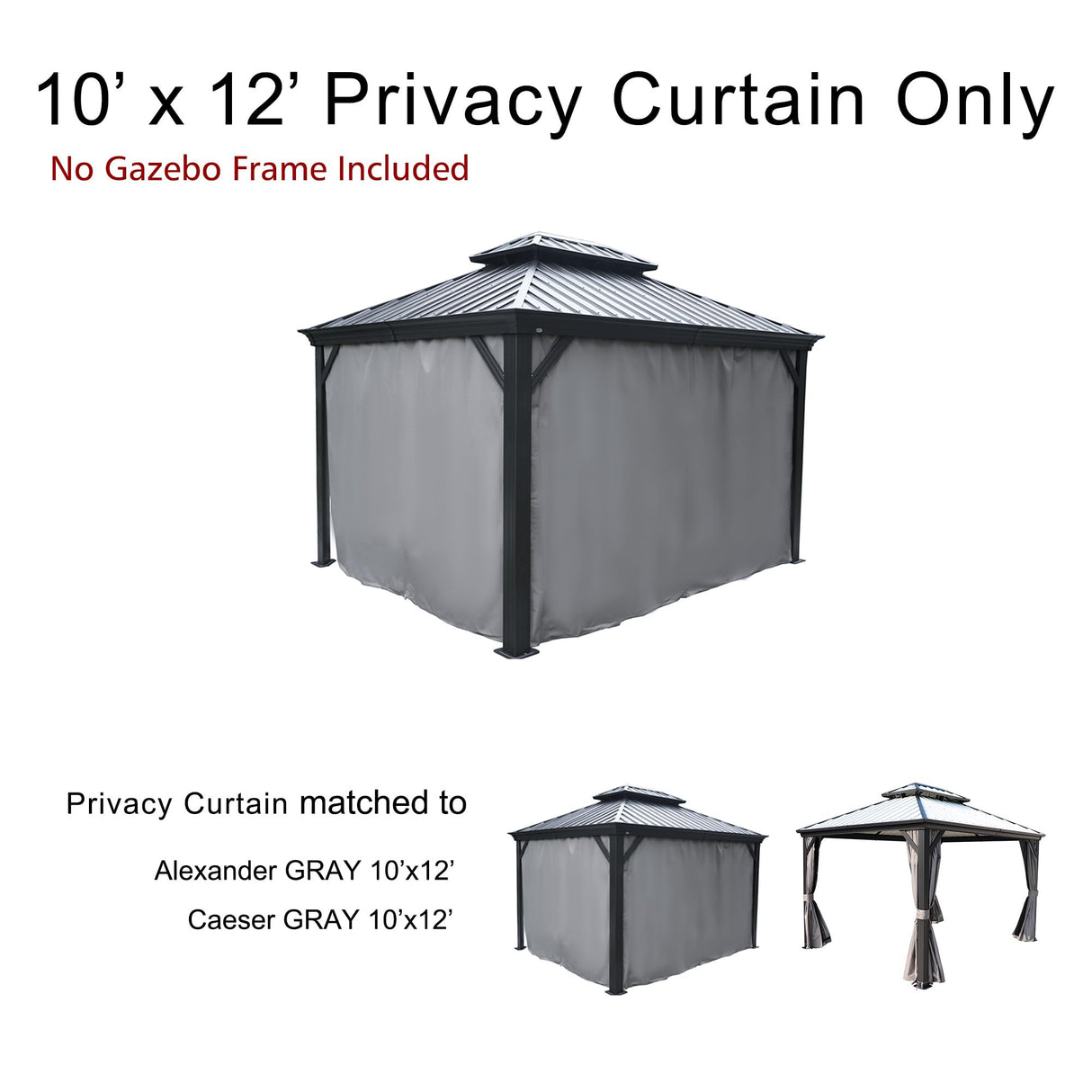Kozyard Gazebo Privacy Curtain Outdoor Waterproof Sidewall for Hardtop Gazebo, OEM Replacement for Patio Gazebo Curtains for Alexander, Caesar, Rosana and Apollo Model (10ft x 12ft) Kozyard