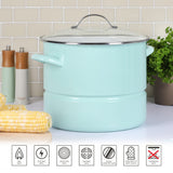 Martha Stewart Thayer 16-Quart Enamel On Steel Scratch Resistant Steamer Stock Pot w/Stainless Steel Insert - Martha Blue Martha Stewart