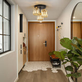 foucasal Semi Flush Mount Ceiling Light 3-Light Black Flush Mount Ceiling Light Fixture with K9 Crystal Shades, Industrial Kitchen Ceiling Light for Hallway Entryway Bedroom, E26 Socket foucasal