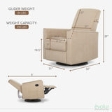 Evolur Raleigh Glider in Tan, Upholstered Plush Seating 360° Swivel Glider Rocking Chair, FSC Certified, Greenguard Gold & JPMA Certified Nursery Glider Recliner Evolur