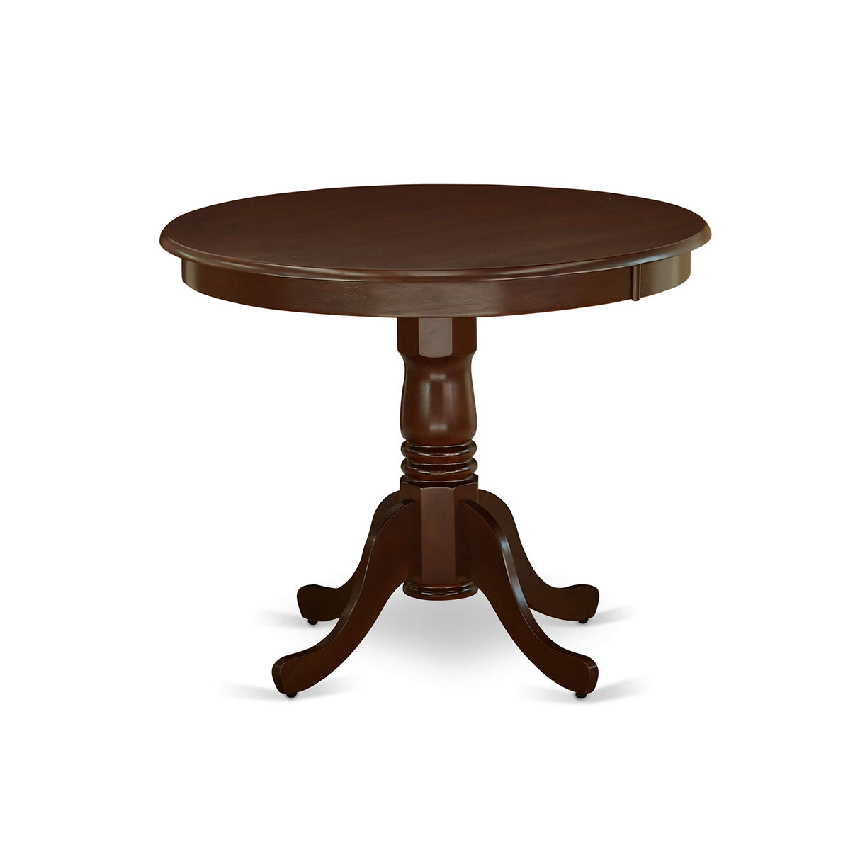 East West Furniture ANNO5-MAH-W 5 Piece Dining Set Includes a Round Dining Room Table with Pedestal and 4 Wood Seat Chairs, 36x36 Inch, Mahogany East West Furniture