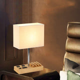Dreamholder Desk Lamp with 3 USB Charging Ports, Table Lamp with 2AC Outlets and 3 Phone Stands, Nightstand Bedside Lamp with Natural Wooden Base and Cream Linen Shade Dreamholder