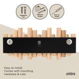 Umbra Picket 5 Hooks, Wall-Mounted Rail, Doubles as Art, Beveled Pine Wood Dowels, Natural Finish Umbra