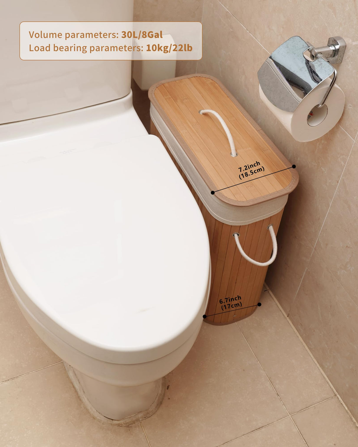 WAOHANAZ Bamboo Toilet Paper Storage with Lid & Handel, 8 Gallons (30L), Sturdy Toilet Paper Basket, Organizer for Bathroom, Kitchen, Holder with Storage, Natural WAOHANAZ