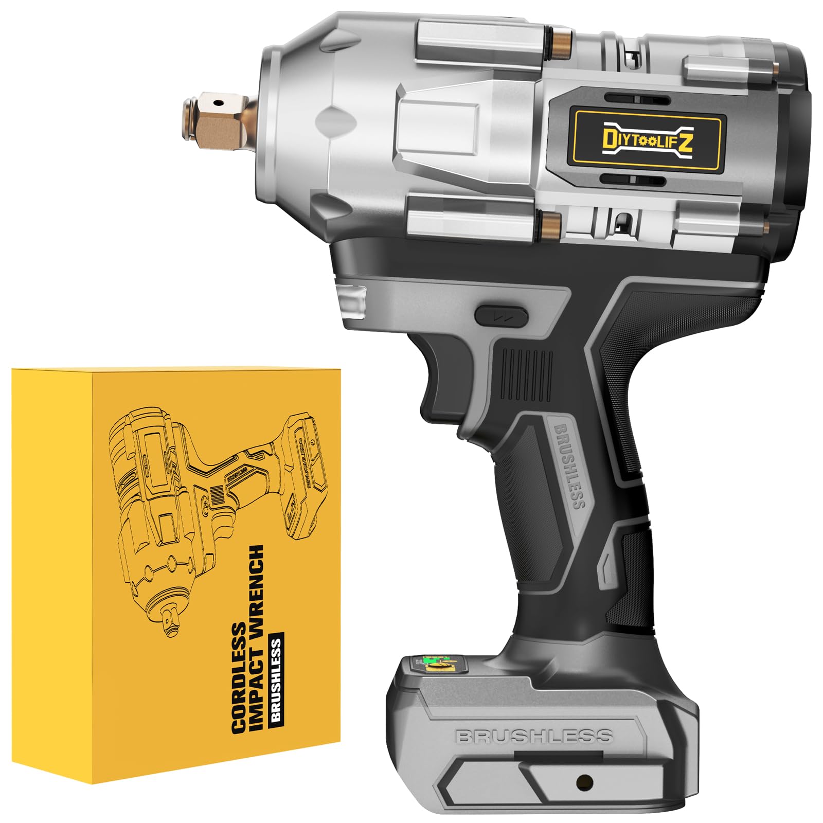 Cordless Impact Wrench 1/2 inch for DeWalt 20v Battery, Impact Wrench 900Ft-lbs(1200N.m) High Torque Brushless Electric Impact Gun, Power Impact Driver with 4-Mode Speed, LED Work Light(no ba - WoodArtSupply