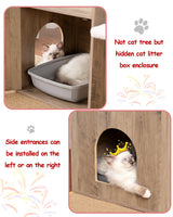 Gitelsnour Cat Tree with Litter Box Enclosure, Large Wooden Cat Tower Cat Condo for Indoor Cats with Play Garden (Leaf, Lawn, Hair Rubbers), Modern Cat House, Rustic Gray GCT110SG Gitelsnour