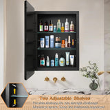 MEETDH 18"x26" Medicine Cabinet Mirror, Black Bathroom Cabinet with Mirror Wall-Mounted or Recessed, Bathroom Vanity Mirror with Storage, Solid Metal Frame, Adjustable Glass Shelves MEETDH