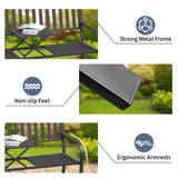 SHGJ&SOFT Outdoor Bench, Garden Bench, Cast Iron Metal Frame Patio Park Bench with a Small Table, for Porch, Lawn, Garden, Yard (D2644BK-1) SHGJ&SOFT