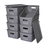 Plastic Storage Baskets with Lid-Plastic Storage Containers Stackable Storage bins: Storage Baskets for Organizing Shelves Drawers Desktop Closet Playroom Classroom Office, 8Pack-Gray,10.2x7.2x4.1Inch Ohmlove