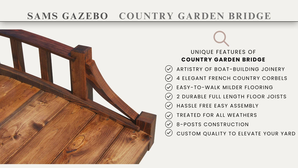 SamsGazebos Country Wood Garden Bridge, 6', Brown SamsGazebos