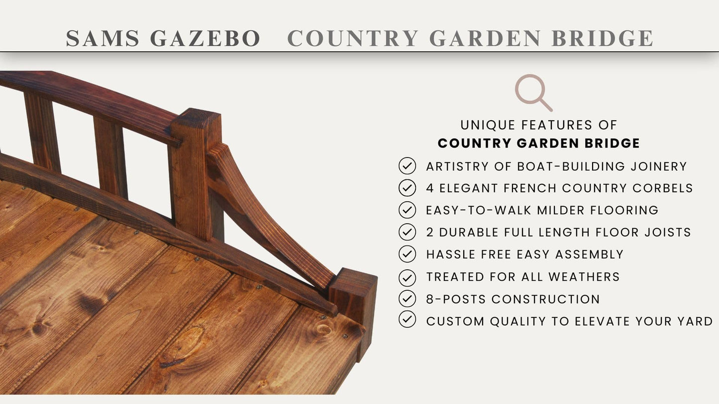 SamsGazebos Country Wood Garden Bridge, 6', Brown - WoodArtSupply