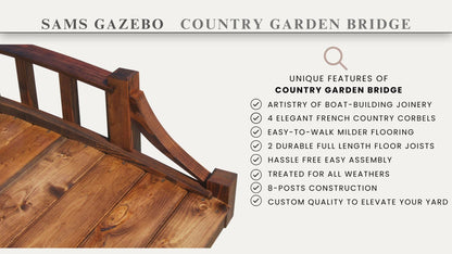 SamsGazebos Country Wood Garden Bridge, 6', Brown - WoodArtSupply