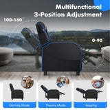 GYMAX Gaming Recliner, Massage Gaming Chair with Bluetooth Speaker, Adjustable Footrest & Lumbar Support, Single Ergonomic Gaming Sofa, Video Gaming Chair for Adults, Home Theatre (Blue) GYMAX