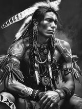 JXAVAXDE American Native Indian Man Black and White 5D Diamond Art Painting for Adults Full Drill Round Diamond Paint by Number Kits for Beginners Gems Cross Stitch for Wall Decor 12x16 inch JXAVAXDE