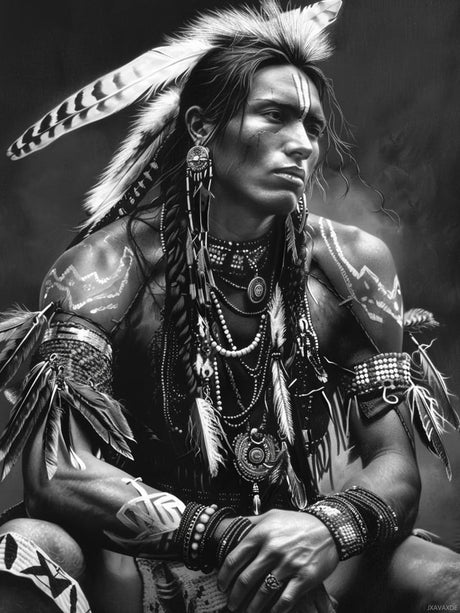 JXAVAXDE American Native Indian Man Black and White 5D Diamond Art Painting for Adults Full Drill Round Diamond Paint by Number Kits for Beginners Gems Cross Stitch for Wall Decor 12x16 inch JXAVAXDE