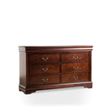 Furniture of America Arabella Traditional 6 Double Dresser with Antique Nickle Handles, Freestanding Storage Cabinet, No Assembly Wooden Chest of Drawers for Bedroom, Living Room, Cherry Furniture of America