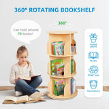 OOOK Kids Rotating Bookshelf Tower, Small Corner Bookshelf for Small Space, 360 Display 3 Tier Floor Standing Montessori Bookshelf Storage Rack, Large Chassis Spinning Bookshelf for Kids Room, Nursery OOOK