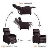 Topeakmart PU Leather Recliner Chair Living Room Single Sofa Home Theater Seating with Lumbar Support Overstuffed High-Density Sponge Manual Push Back Recliners Brown Topeakmart