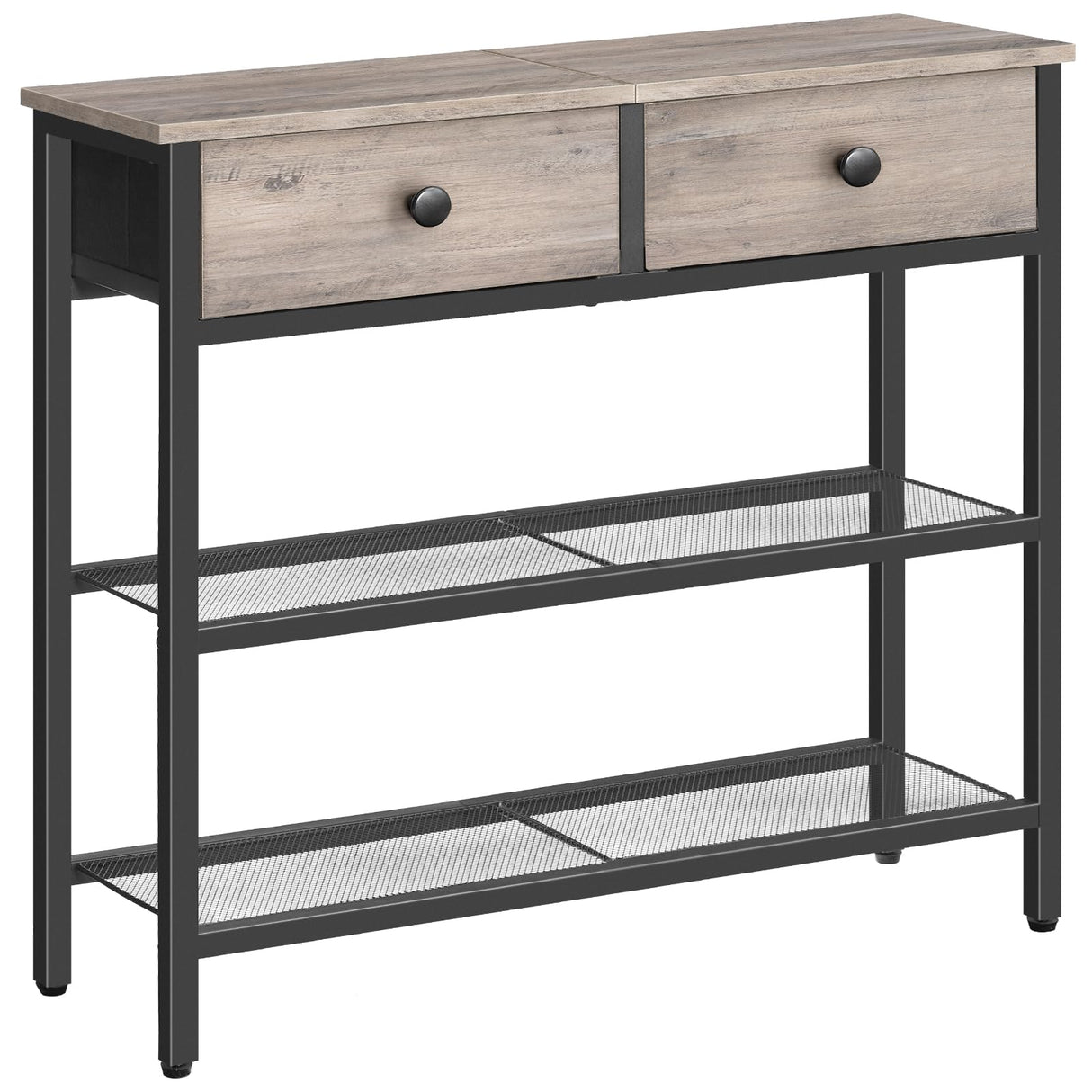 HOOBRO 29.5" Narrow Console Table with 2 Fabric Drawers, Small Entryway Table with 3-Tier Storage Shelves, Thin Sofa Table, Side Table, for Living Room, Hallway, Greige and Black BG72XG01 HOOBRO