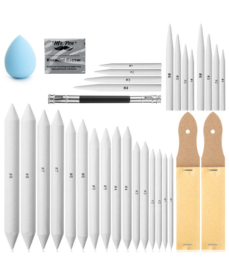Mr. Pen- Blending Stump, 33 pcs, Blending Stumps for Drawing, Shading Pencils for Sketching, Blending Pencil, Tortillions, Sandpaper Sharpeners, Pencil Extension Tool, Kneaded Eraser, Rub Sponge Mr. Pen