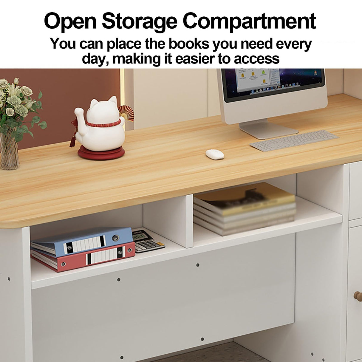 Reception Counter Desk, Modern Retail Counter, Front Desk Reception Room Table, Retail Counter with Display Shelf & Drawers, for Checkout, Lobby, Salon, Retail, Store Shop Clinic Office, Beauty Salon LLINVX