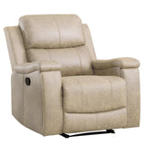 EBELLO Recliner Chair, Single Overstuffed Sofa Recliner, Breathable Faux Leather Manual Reclining Chairs with Hidden Cup Holder, Arm and Back for Adults, Living Room, Bedroom, Beige EBELLO