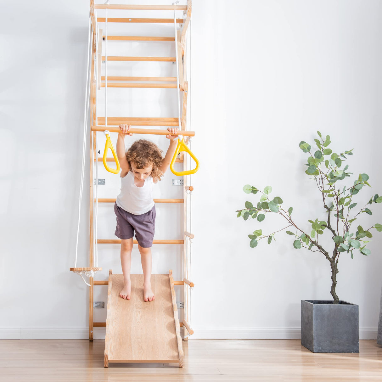 Hipicute Swedish Ladder Wall Gym,Swedish Ladder with Rope Ladder, Pull-up Bar, Monkey Bars, Gymnastic Rings for Kids and Adult Hipicute