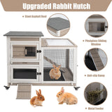 PetsCosset Rabbit Hutch Indoor 40" L Large 2 Story Outdoor Wooden Bunny Hutch with Run, 4 Metal Wheels & 2 Deeper Trays, UV-Proof Panel Rabbit Cage Guinea Pig Pet House for Small-Medium Animals PetsCosset