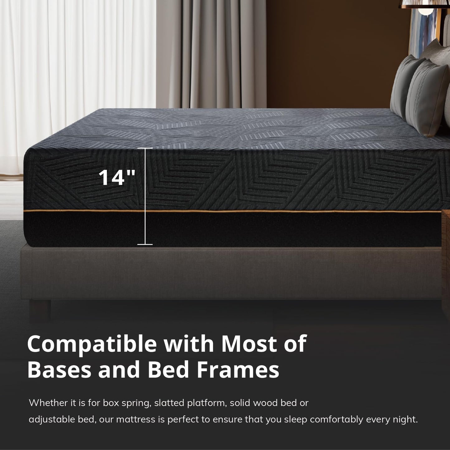 EGOHOME 14 Inch King Mattress, Copper Gel Memory Foam Mattress for Pain Relief, Therapeutic Mattress in a Box, CertiPUR-US Certified, Fiberglass Free Medium Mattress, Black