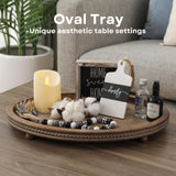 FESTWIND Decorative Tray, Oval Wooden Tray for Coffee Table Decor Kitchen Dinning Table Entryway, Small Beaded Tray for Holidays, Wood Tray Distressed Brown FESTWIND