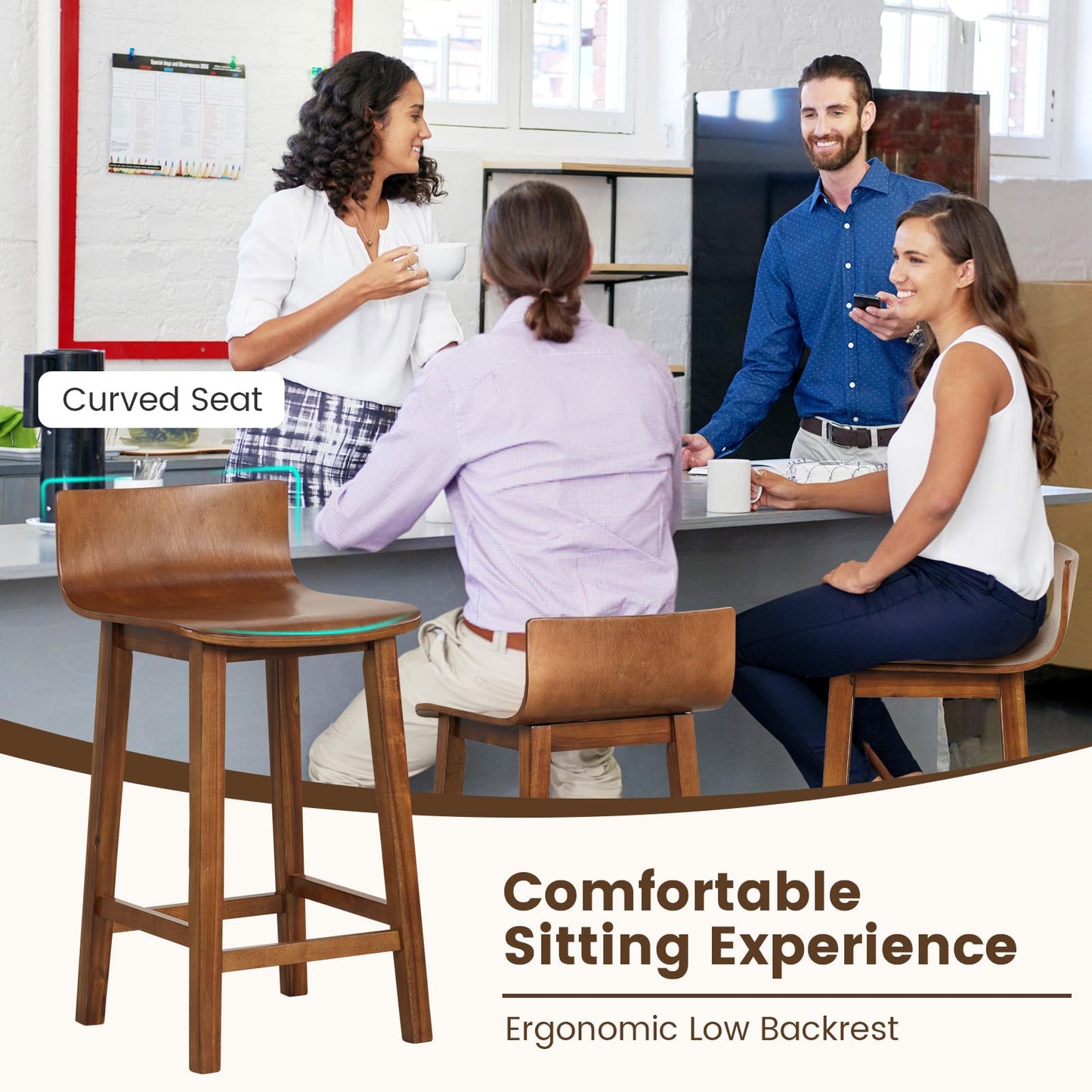 Giantex 24.5" Bar Stools Set of 4, Counter Height Stools w/Backrest & Footrest, Wooden Bar Dining Chairs, Armless Solid Wood Barstools for Kitchen Island, Pub, Dining Room, Breakfast, Kitchen - WoodArtSupply