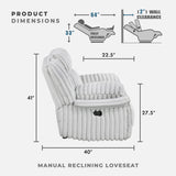 Lexicon Manual Double Reclining Loveseat with Center Console, Corduroy Manual Wall Hugger Recliner Couch, Pillow Top Arms, Cup Holders, Hidden Storage, Cozy Loveseat for Living Room, Gray Lexicon