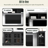 LUMISOL Entertainment Wall Unit with Bridge and Wine Cabinet, Multifunctional TV Stand with Storage Shelves for TVs Up to 70”, Entertainment Center with Tempered Glass Door for Living Room, Black LUMISOL