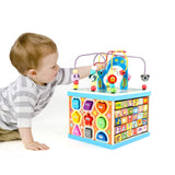 Qilay Wooden Activity Cube for Toddlers 3, 5 in 1 Multipurpose ABC-123 Abacus Early Educational Montessori Toys, Learning Toys for 3 Year Old | Bead Maze, Great for Boys Girls Toddlers Qilay