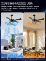 ACEROCK 52 Inch Ceiling Fan with Light, Galaxy-Inspired Design, Reversible Blades, 2100 Lumens LED, Premium 304 Stainless Steel Body, Ultra-Quiet DC Motor, High Airflow (Black) ACEROCK