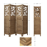 Room Divider Wood Carved Wall Divider Indoor Folding Portable Partition Screen for Home Office Garden Terrace - 4 Panel, 67 * 60inch (Dark Brown) Svimi