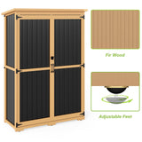 Outdoor Storage Shed with Shelf,Wood & Metal Storage Cabinet with Lockable Doors & Sloping Roof,Vertical Garden Shed for Patio Backyard,Tool Shed and Accessories, Brown Magazoopet