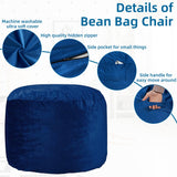 HABUTWAY Bean Bag Chair 3Ft Luxurious Velvet Ultra Soft Fur with High Rebound Memory Foam Bean Bag Chairs for Adults Plush Lazy Sofa with Fluffy Removable Sponge 3' (Blue) HABUTWAY
