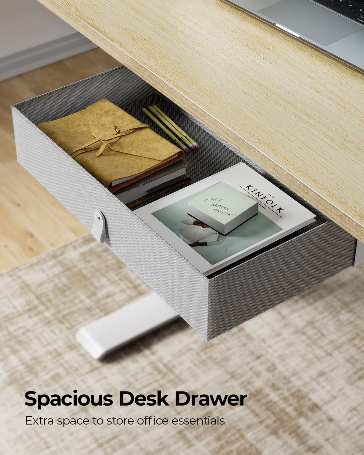 Marsail Standing Desk with Drawer, 48x24 Inch Adjustable Height Standing Desk, Electric Stand up Desk, Sit Stand Home Office Desk, Ergonomic Workstation for Home Office Computer Gaming Desk Maple Marsail