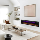 Mystflame 72 inch Electric Fireplace - Ultra Slim Frame - in Wall Recessed & Wall Mounted - Multicolor Flame - Log & Crystal Hearth - 1500/750 Watt Heater - Remote Control & Touch Screen- Timer Mystflame