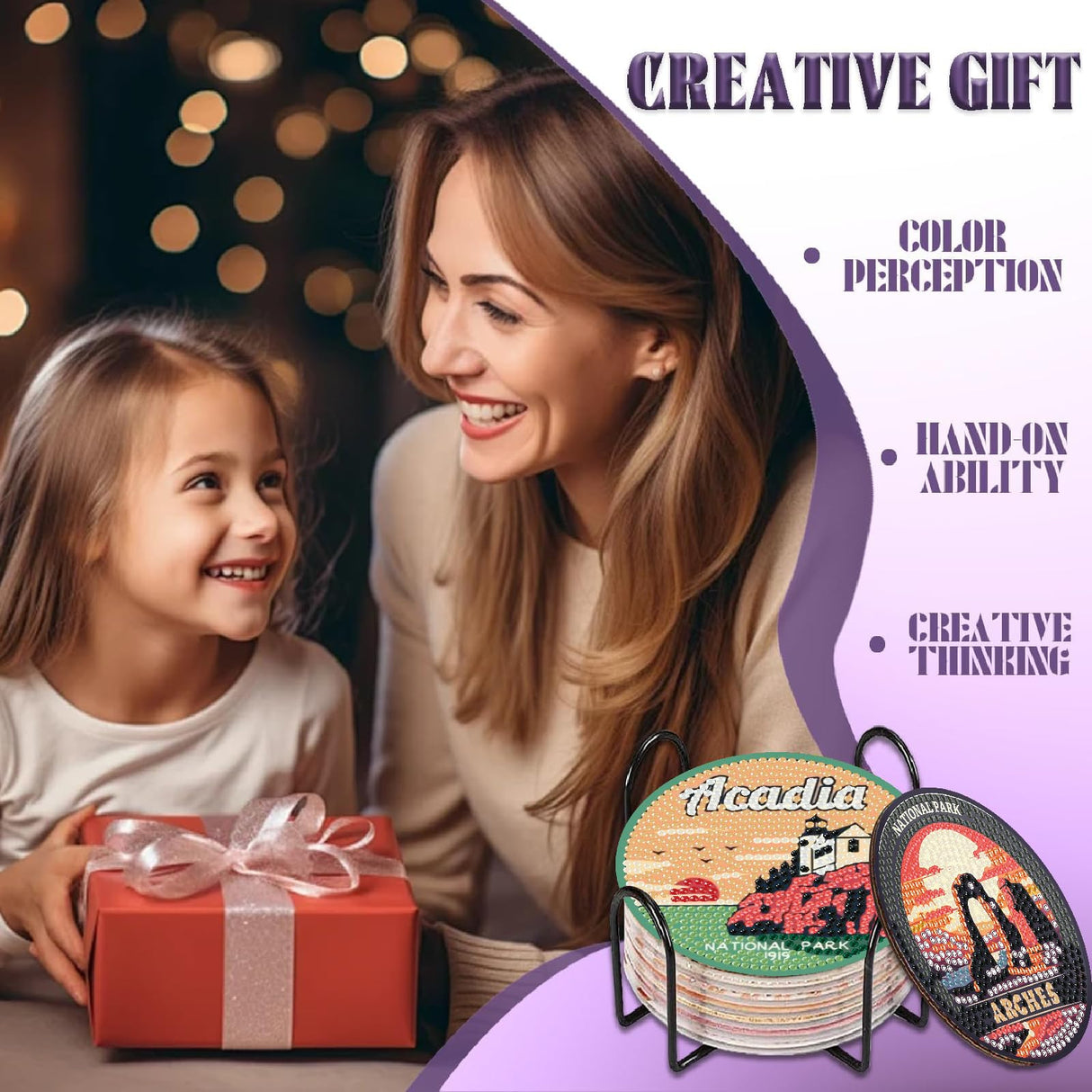 NEGEKFKX 8 Pcs National Park Diamond Art Painting Coasters Kits, Coaster with Holder for Adults, Non-Slip DIY Dot Paint Craft Kits,5D Full Drill DIY Diamond Dot Gem Art Kit Home Decor Arts Craft NEGEKFKX