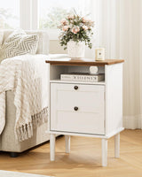 Apetaccat Nightstand, Boho Night Stand with 1 Drawer, Modern Side Accent Table with Open Shelf, Wooden Top Bedside End Table for Bedroom, Living Room, White Apetaccat