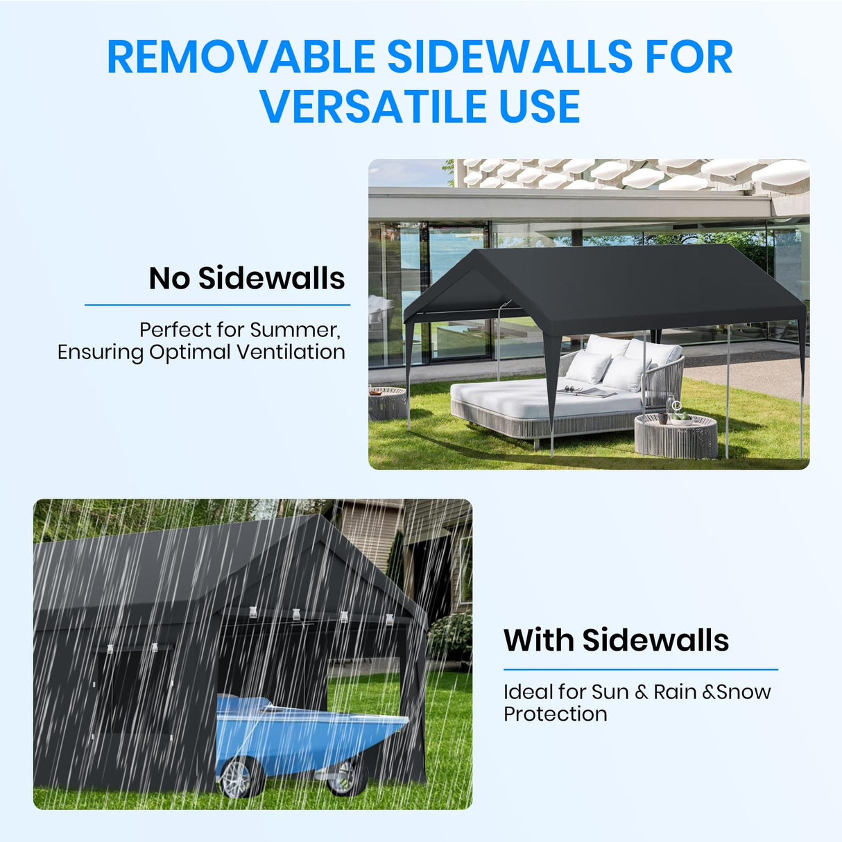 Carport 12x20 FT Heavy Duty,Outdoor Portable Garage with Removable Sidewalls & Doors, Waterproof, UV-Resistant Canopy Shelter for Vehicles, Boats, RVs, Trucks, All-Season Car Port, Gray RICHRYCE