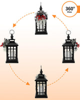 iStatue Metal Black Christmas Lantern with Flameless Candle, 14'' Modern Farmhouse Decor Festive Holiday Rustic Home Gifts for Indoor/Outdoor (Xmas) iStatue