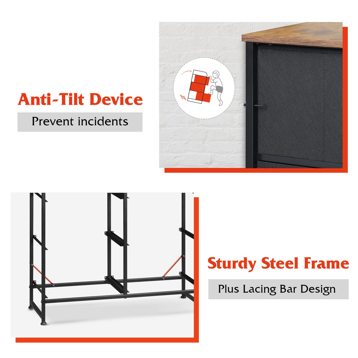 WLIVE 6 Drawer Dresser for Bedroom, Fabric Double Dresser, Storage Tower with Fabric Bins, Chest of Drawers for Closet, Living Room, Hallway, Rustic Brown Wood Grain Print WLIVE