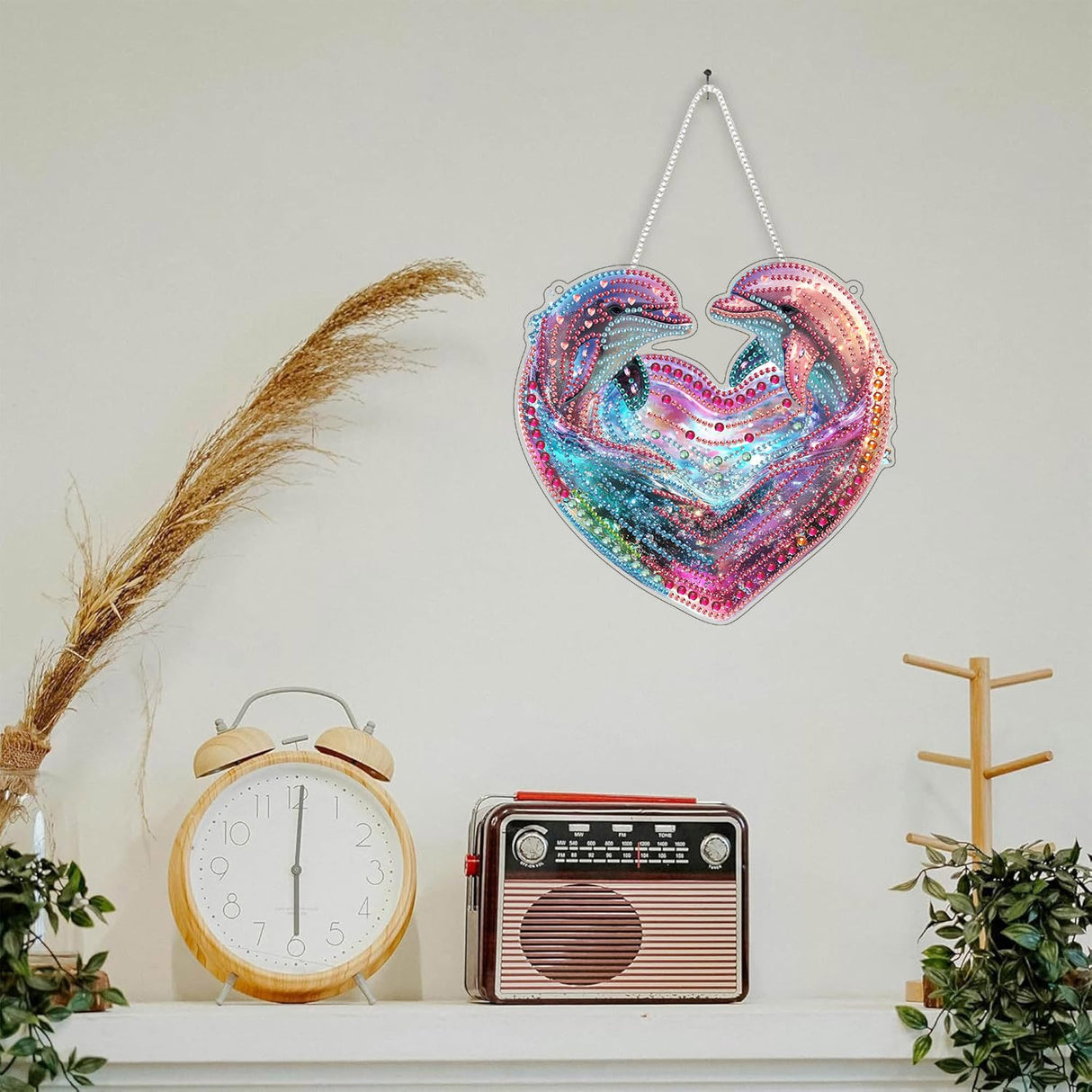 SKRYUIE Hanging Diamond Art Kits for Adults Pendant Dolphin, Special Shaped Crystal DIY Diamond Painting Kit, Acrylic Board Wreath Pendants Double Sided, Home Decor 7.48 x 7.32 Inch c1 SKRYUIE