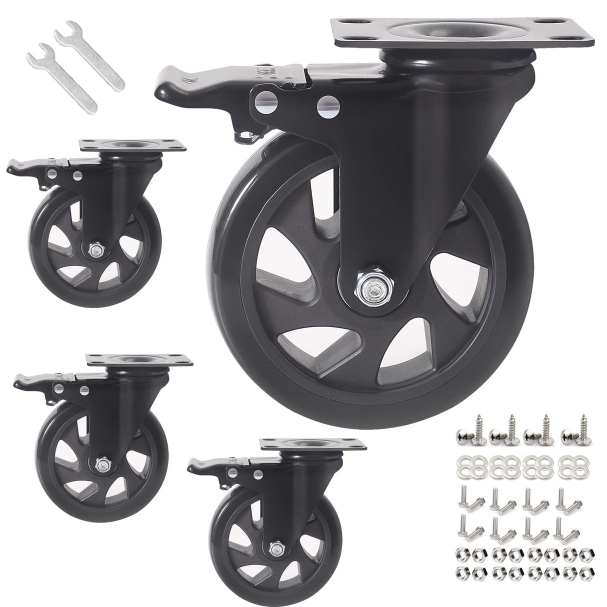 5 Inch Caster Wheels, Casters Set of 4, Heavy Duty Casters with Brake 2200 Lbs,Swivel Caster Wheels with Top Plate, Industrial Caster Wheels for Workbench, Cart, Furniture YAEMIKY